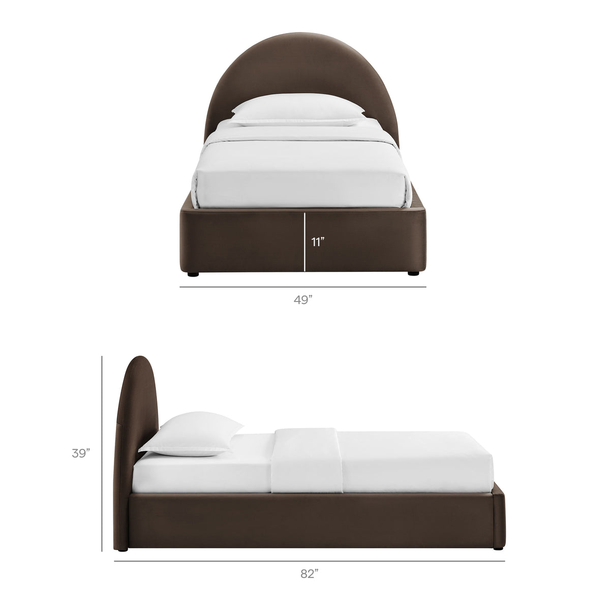 Resort Twin Arched Performance Velvet Storage Platform Bed Frame - Chocolate Brown