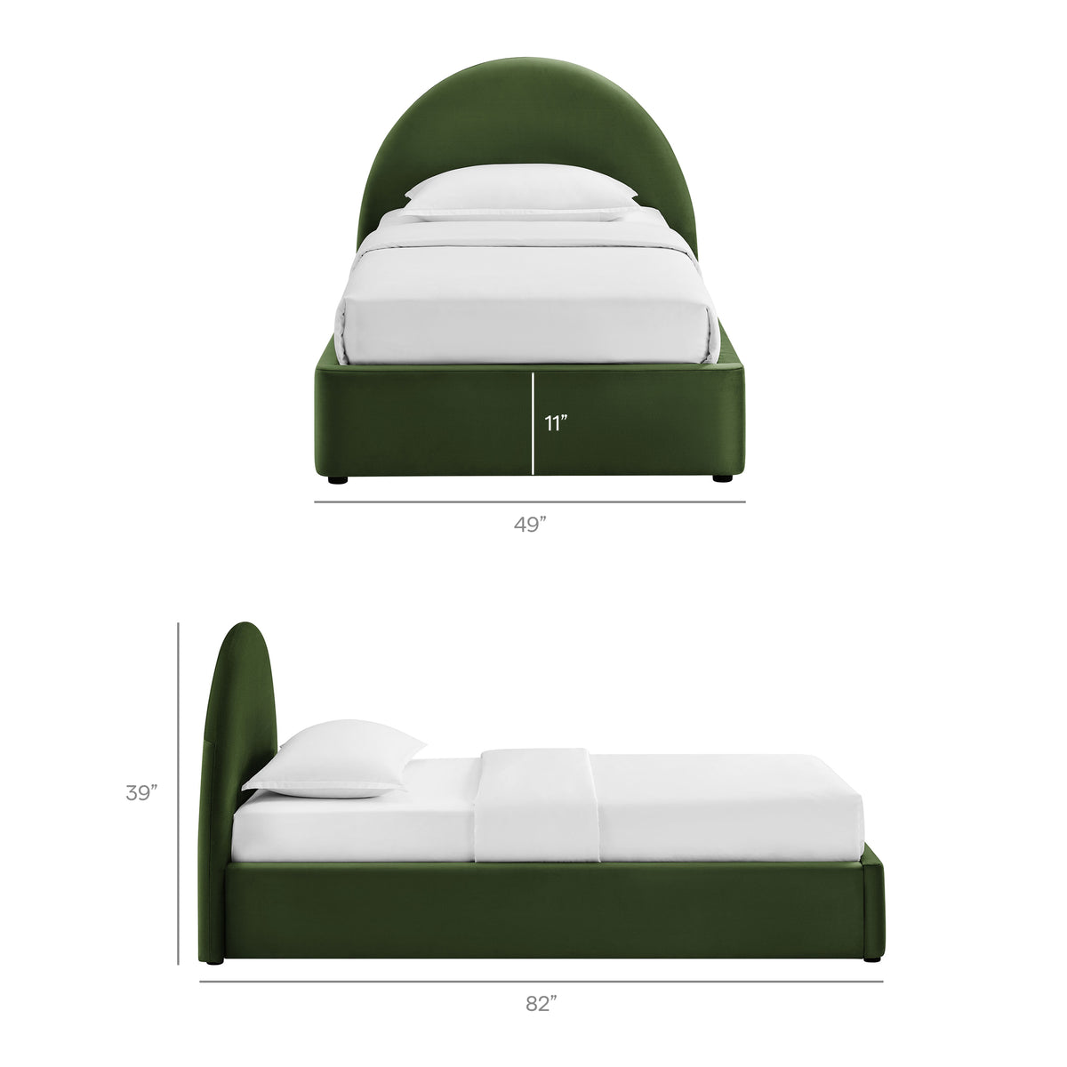 Resort Twin Arched Performance Velvet Storage Platform Bed Frame - Moss Green