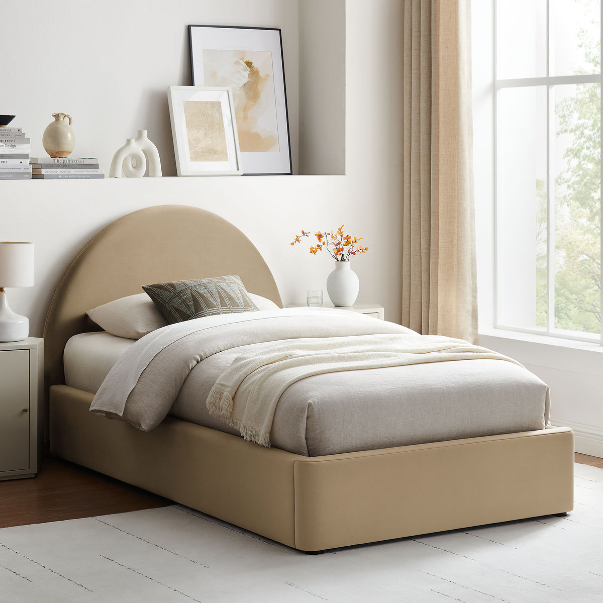 Resort Twin Arched Performance Velvet Storage Platform Bed Frame - Taupe