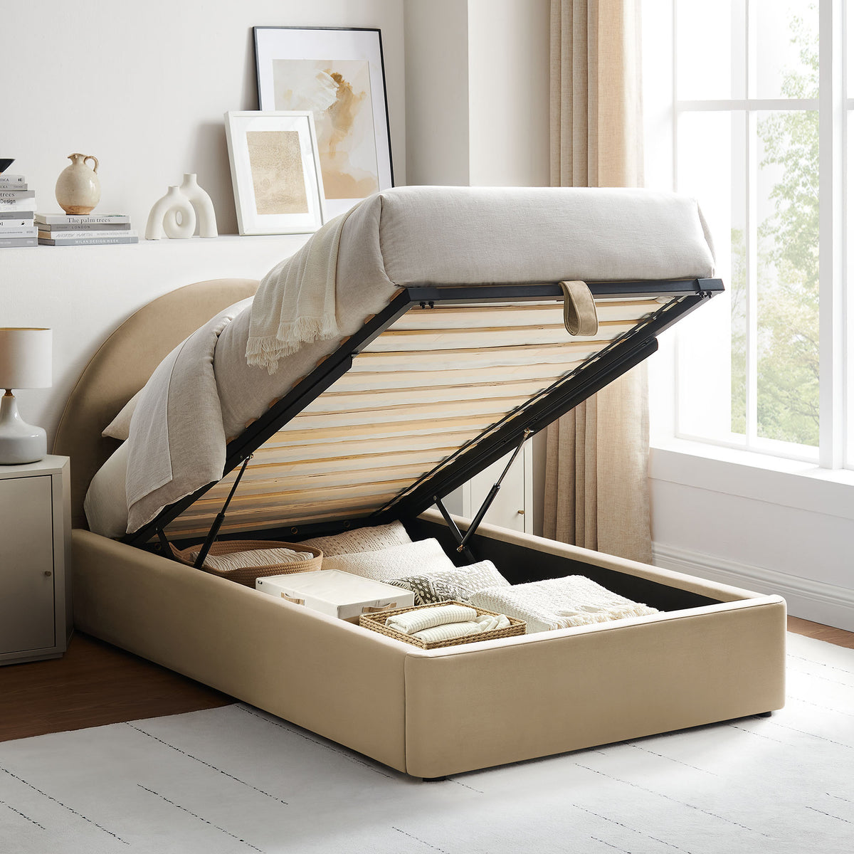 Resort Twin Arched Performance Velvet Storage Platform Bed Frame - Taupe