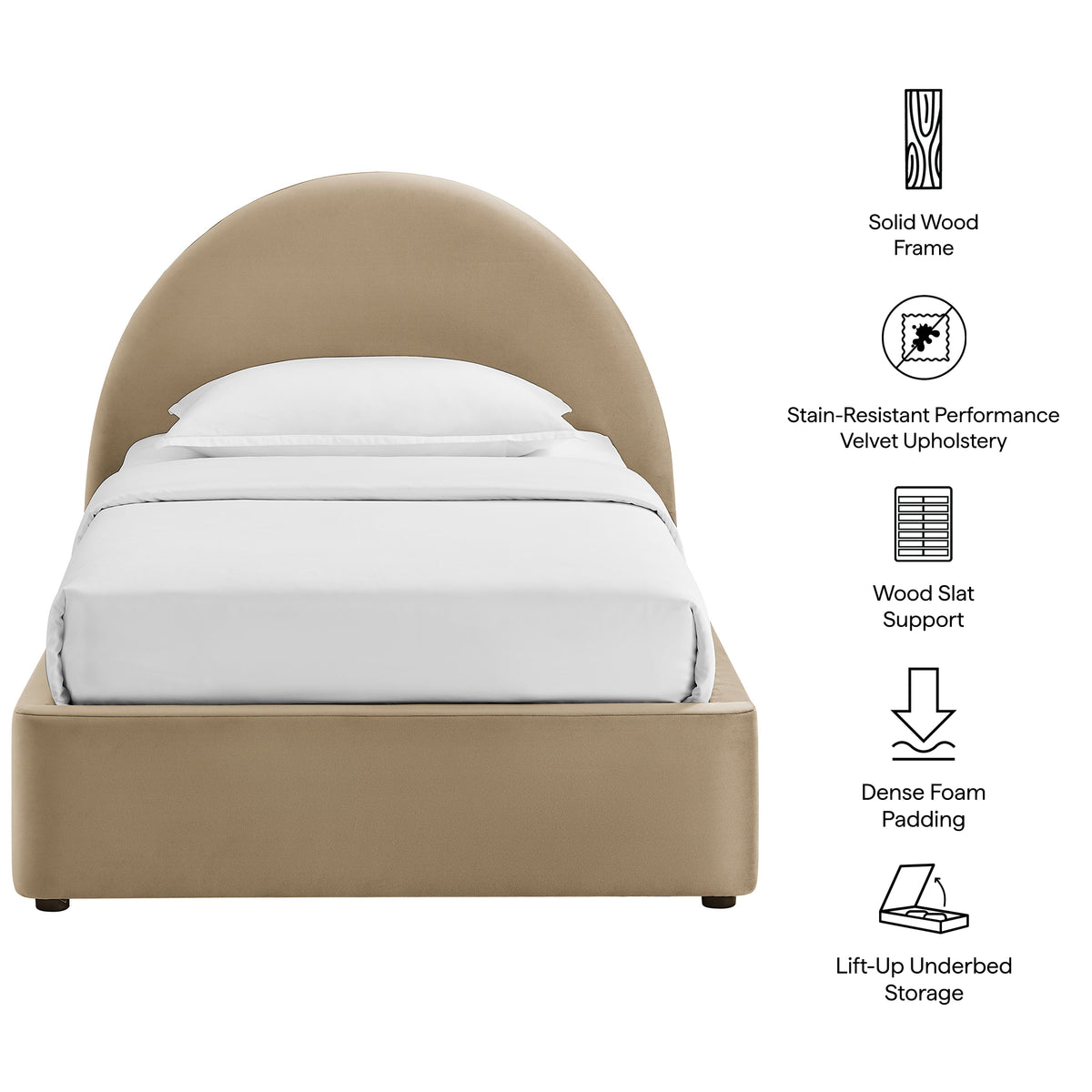 Resort Twin Arched Performance Velvet Storage Platform Bed Frame - Taupe
