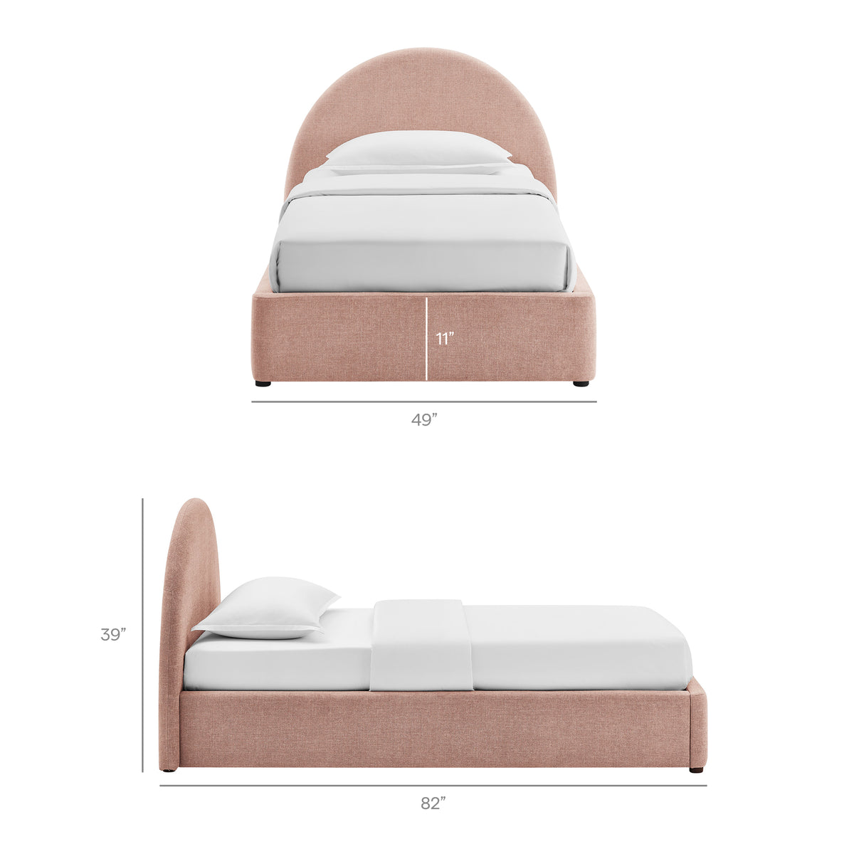 Resort Twin Arched Upholstered Fabric Storage Platform Bed Frame - Blush