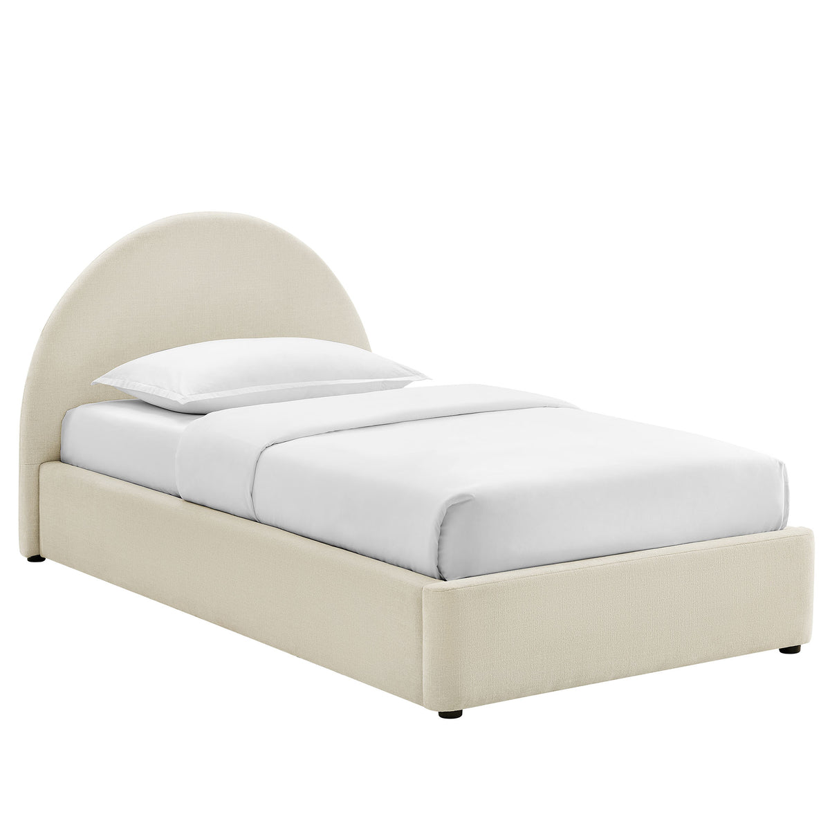 Resort Twin Arched Upholstered Fabric Storage Platform Bed Frame - Ecru