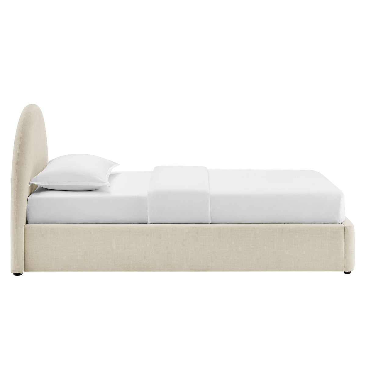 Resort Twin Arched Upholstered Fabric Storage Platform Bed Frame - Ecru
