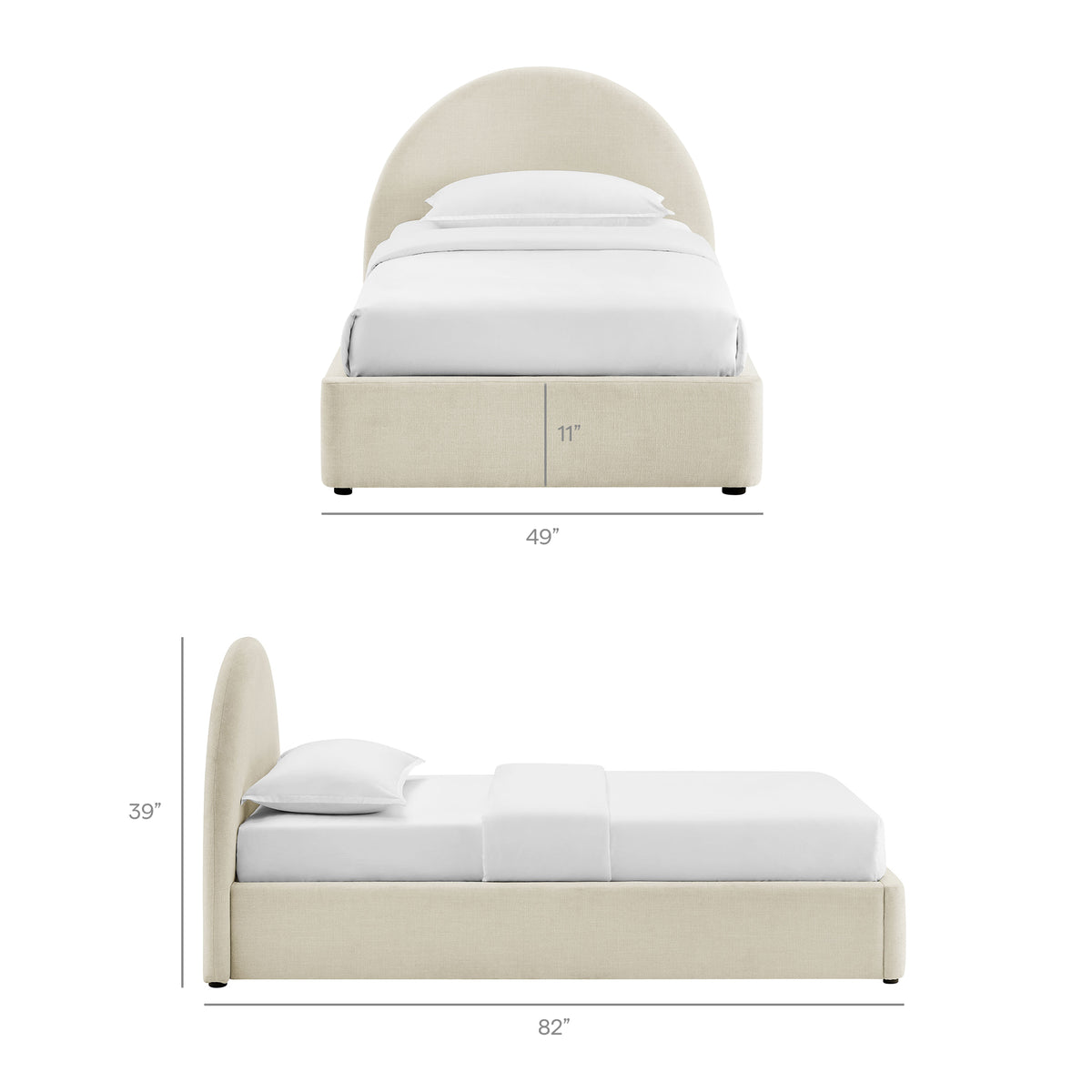 Resort Twin Arched Upholstered Fabric Storage Platform Bed Frame - Ecru
