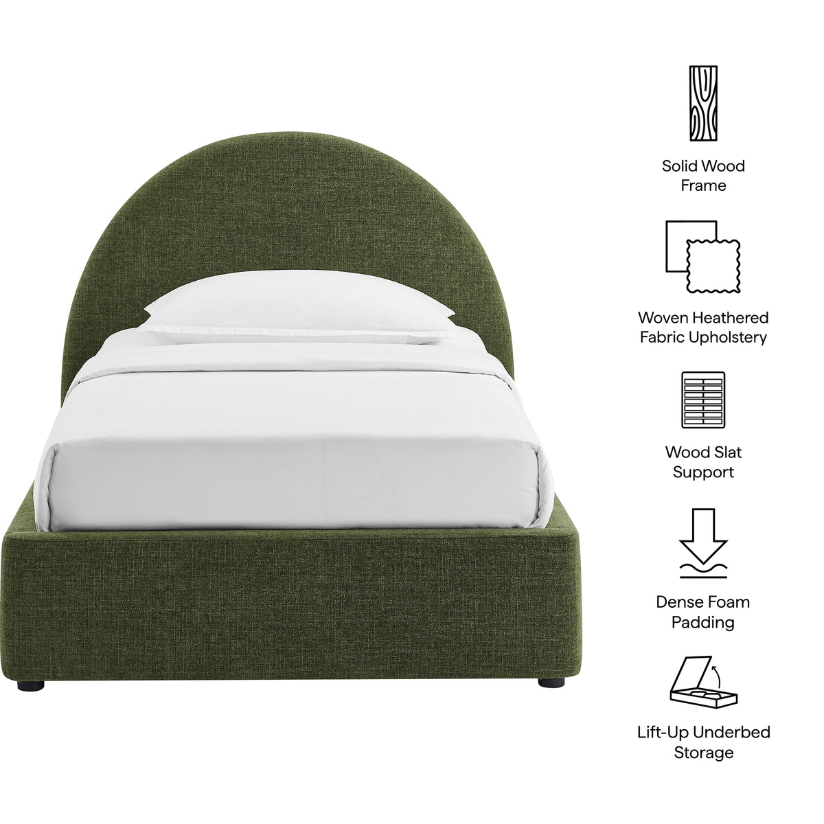 Resort Twin Arched Upholstered Fabric Storage Platform Bed Frame - Foliage