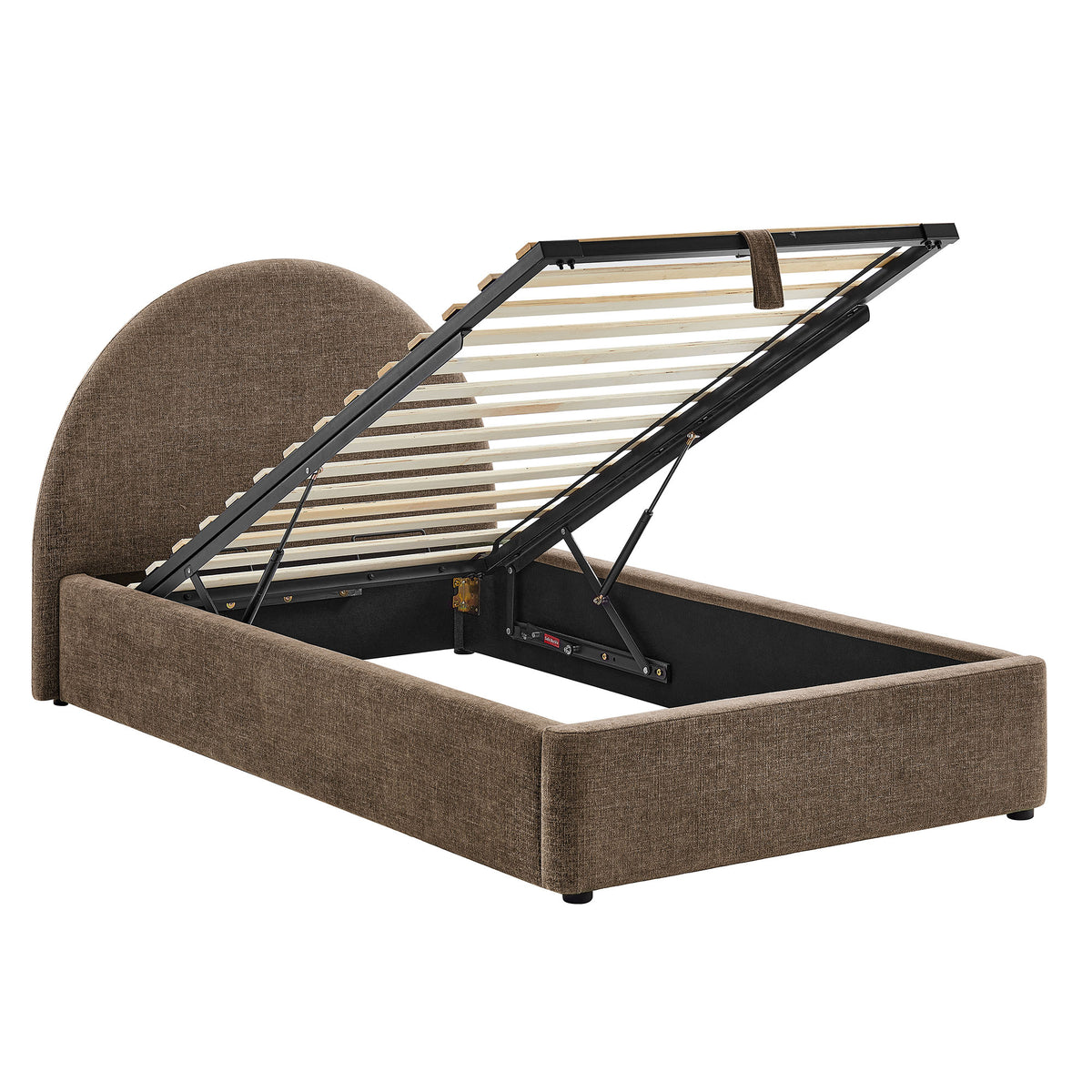 Resort Twin Arched Upholstered Fabric Storage Platform Bed Frame - Mocha