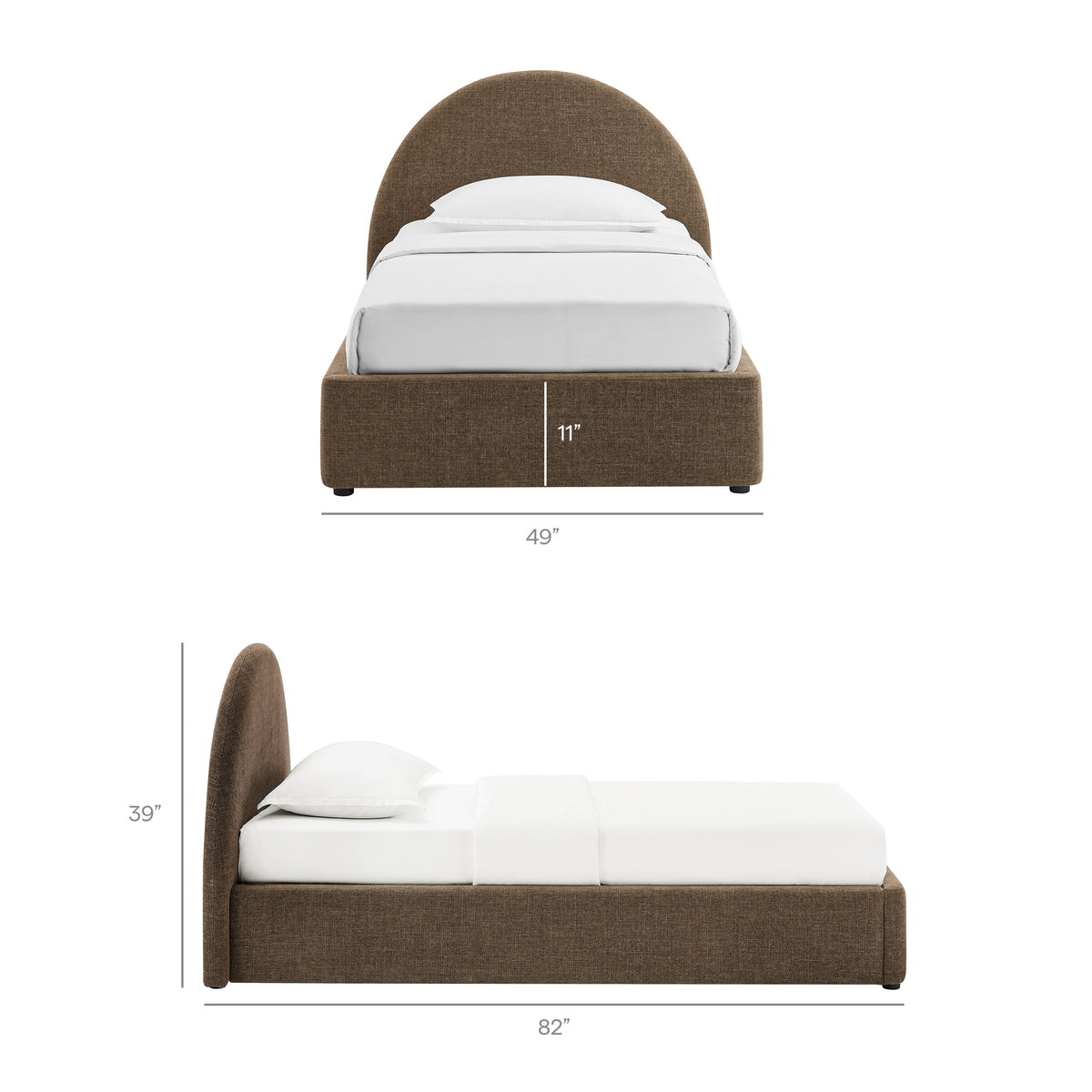 Resort Twin Arched Upholstered Fabric Storage Platform Bed Frame - Mocha