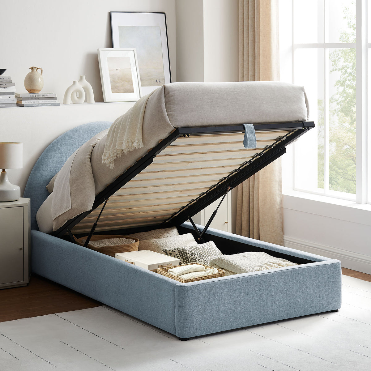 Resort Twin Arched Upholstered Fabric Storage Platform Bed Frame - Sky