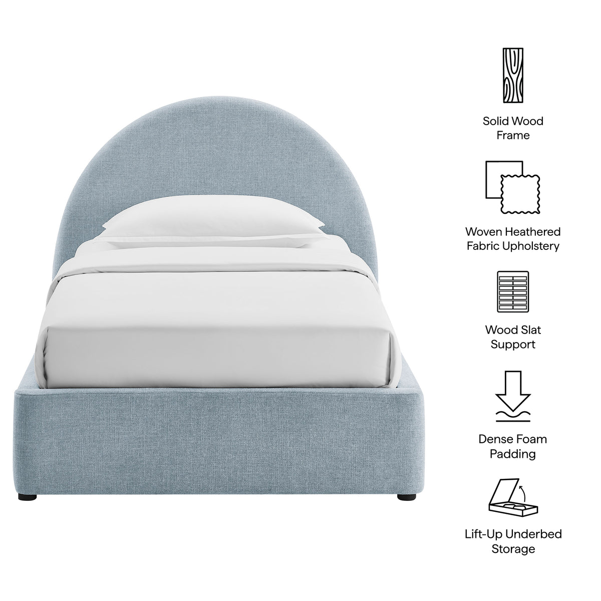 Resort Twin Arched Upholstered Fabric Storage Platform Bed Frame - Sky