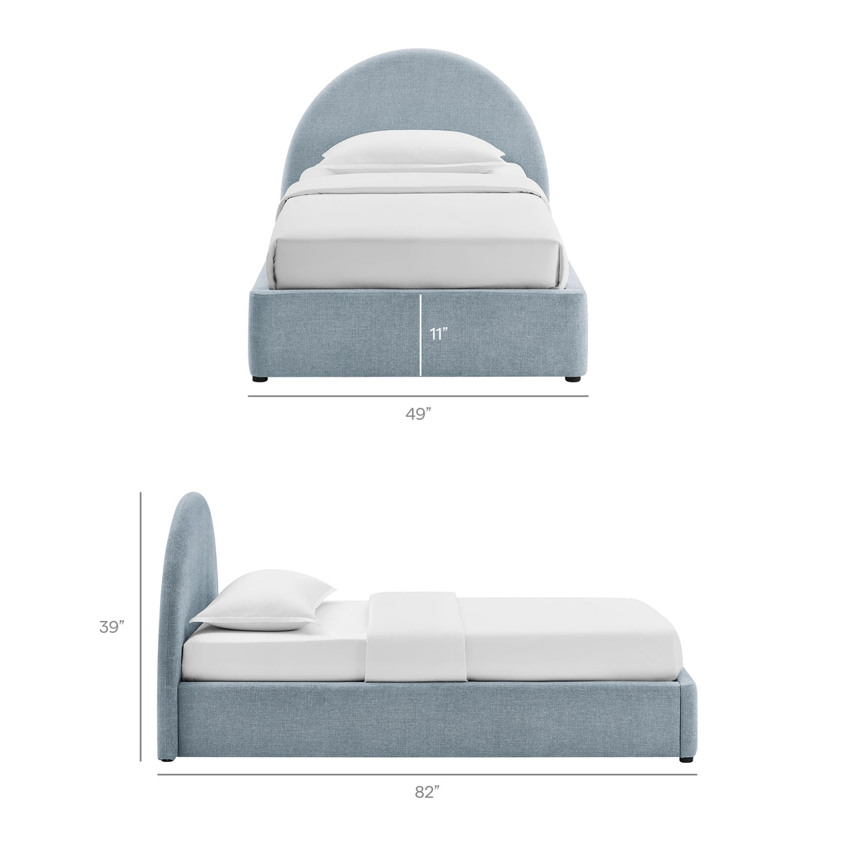 Resort Twin Arched Upholstered Fabric Storage Platform Bed Frame - Sky