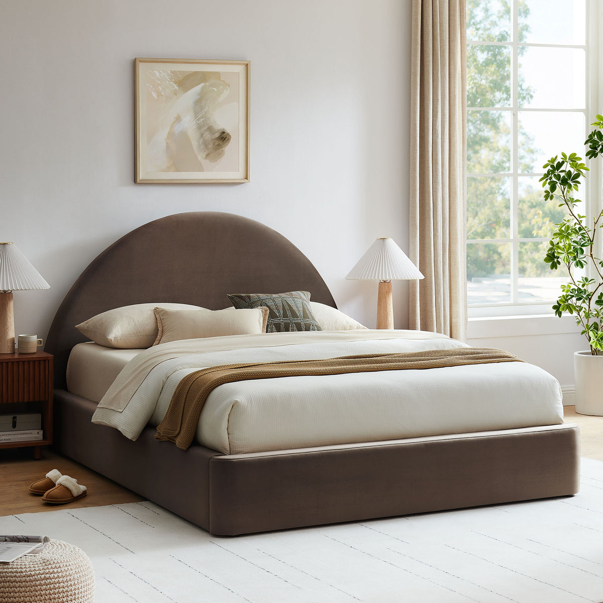 Resort Full Arched Performance Velvet Storage Platform Bed Frame - Chocolate Brown