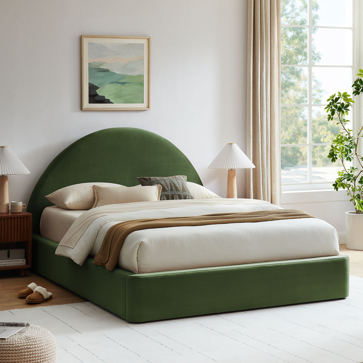 Resort Full Arched Performance Velvet Storage Platform Bed Frame - Moss Green