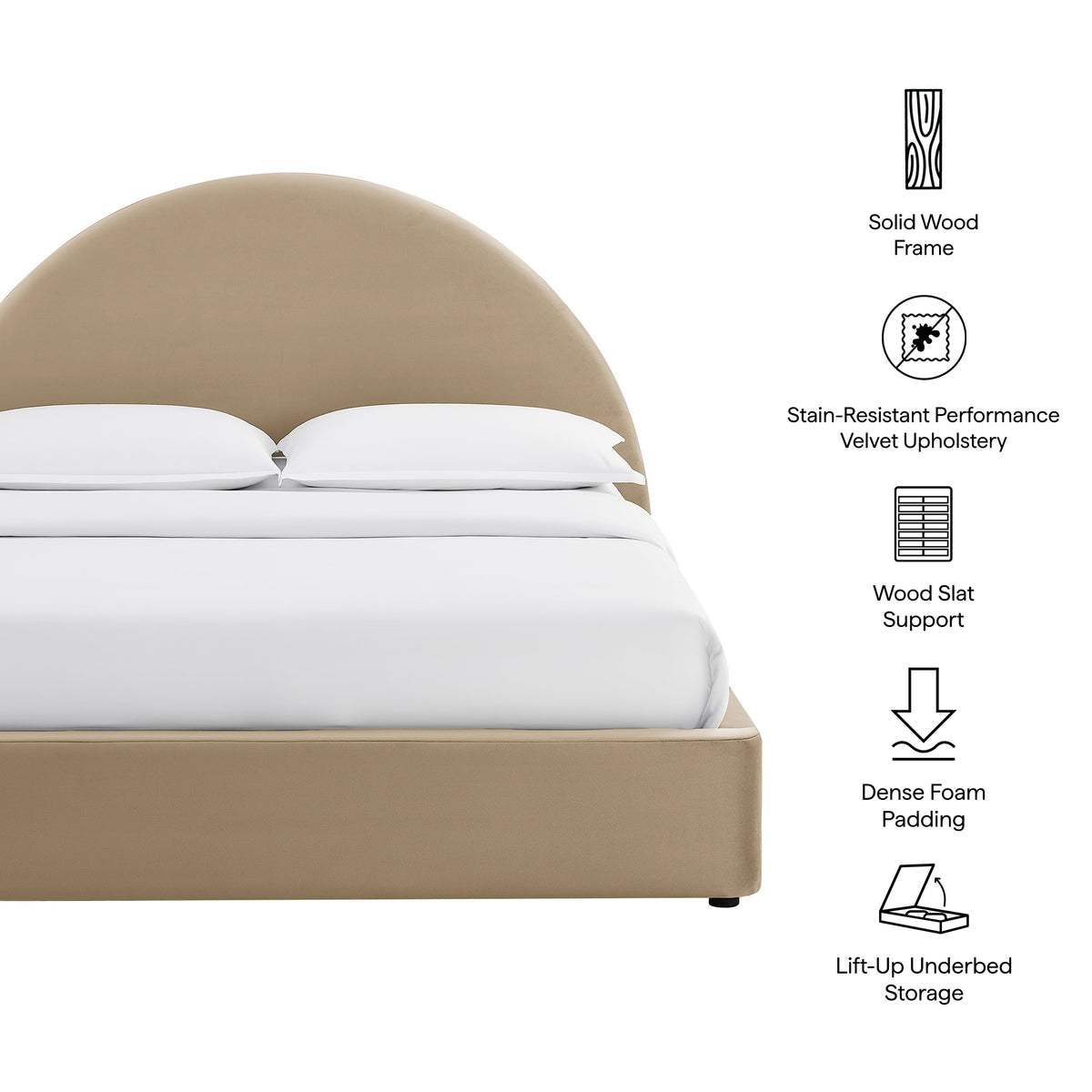 Resort Full Arched Performance Velvet Storage Platform Bed Frame - Taupe