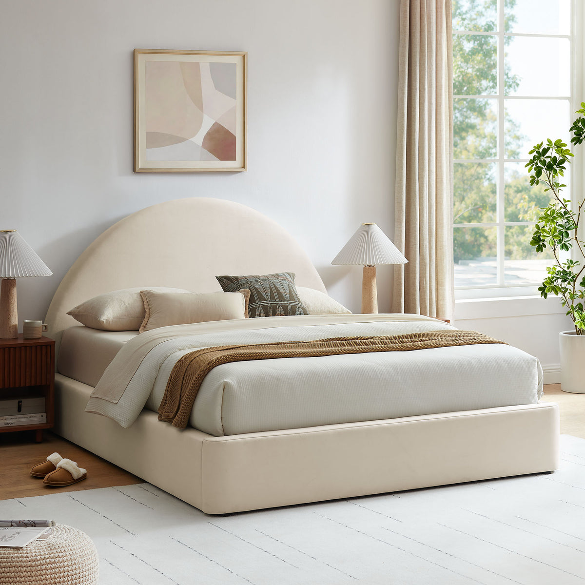 Resort Queen Arched Performance Velvet Storage Platform Bed Frame - Alabaster