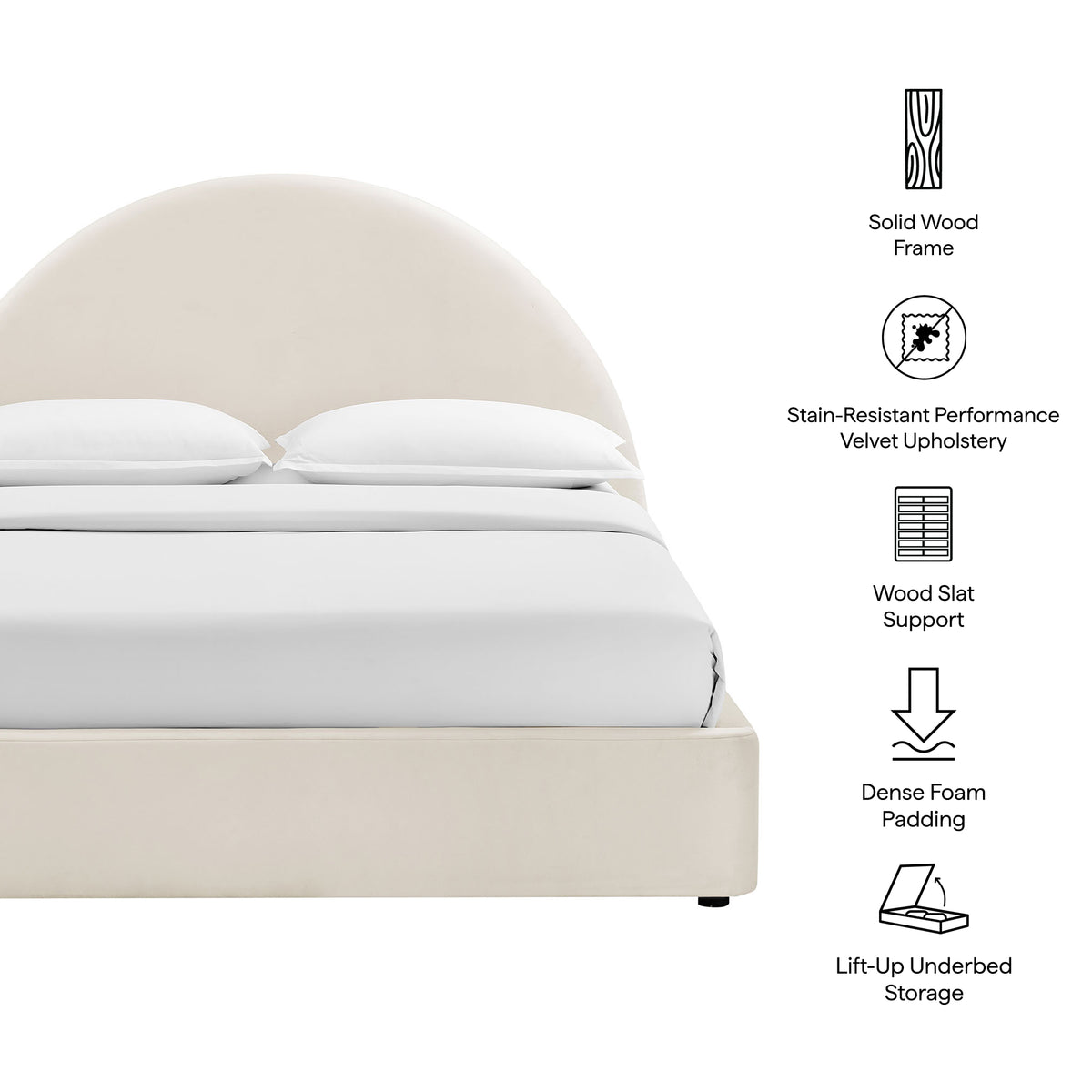 Resort Queen Arched Performance Velvet Storage Platform Bed Frame - Alabaster