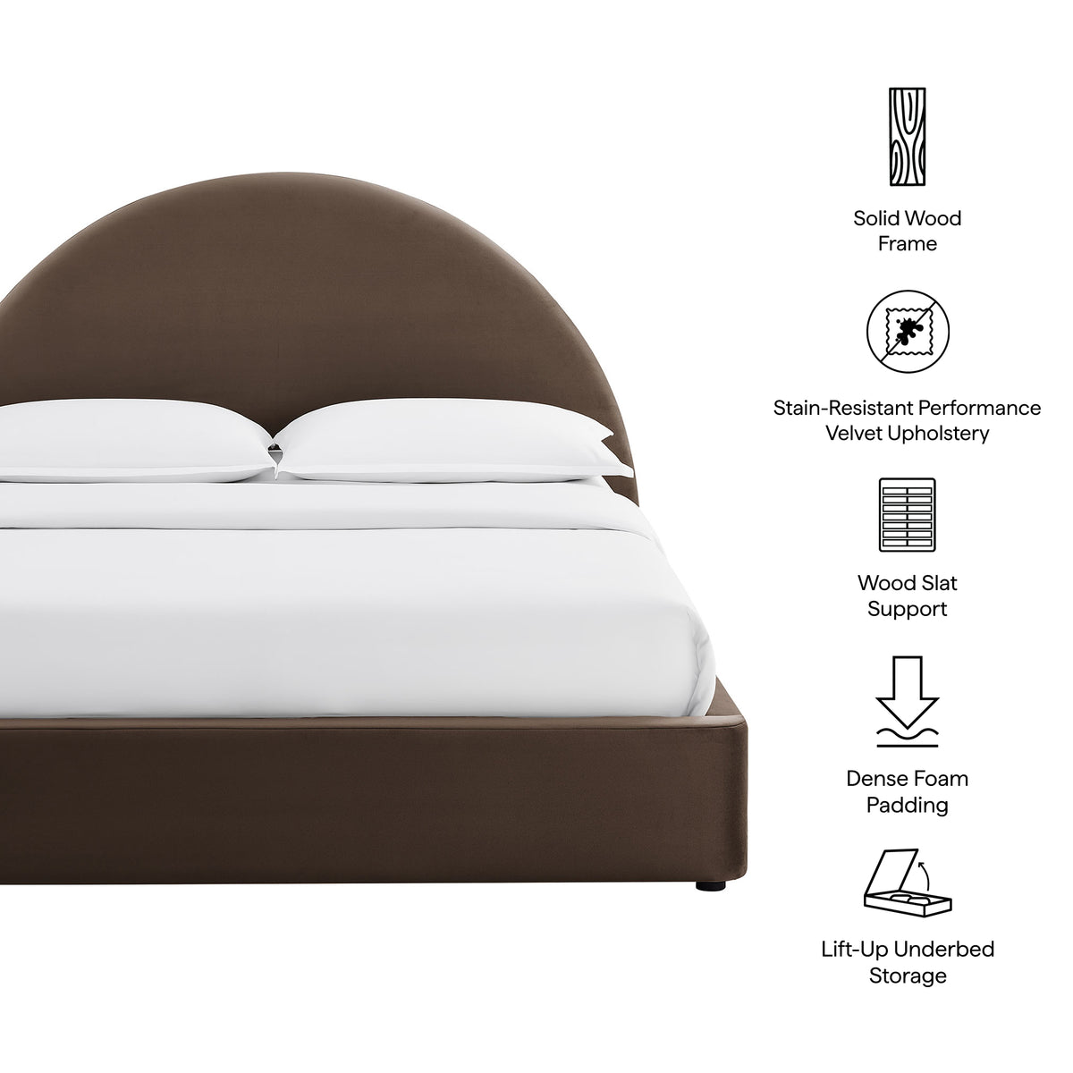 Resort Queen Arched Performance Velvet Storage Platform Bed Frame - Chocolate Brown