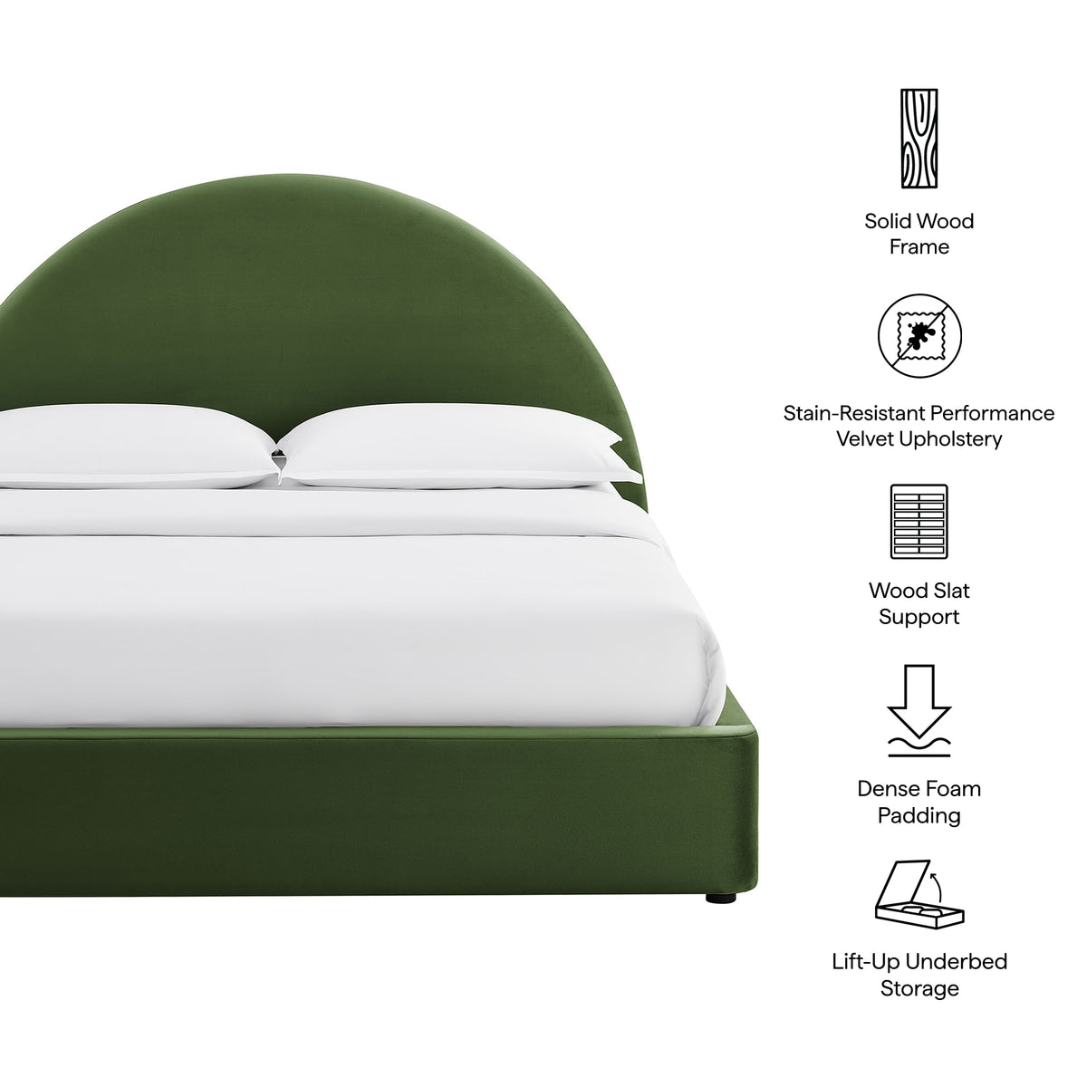 Resort Queen Arched Performance Velvet Storage Platform Bed Frame - Moss Green