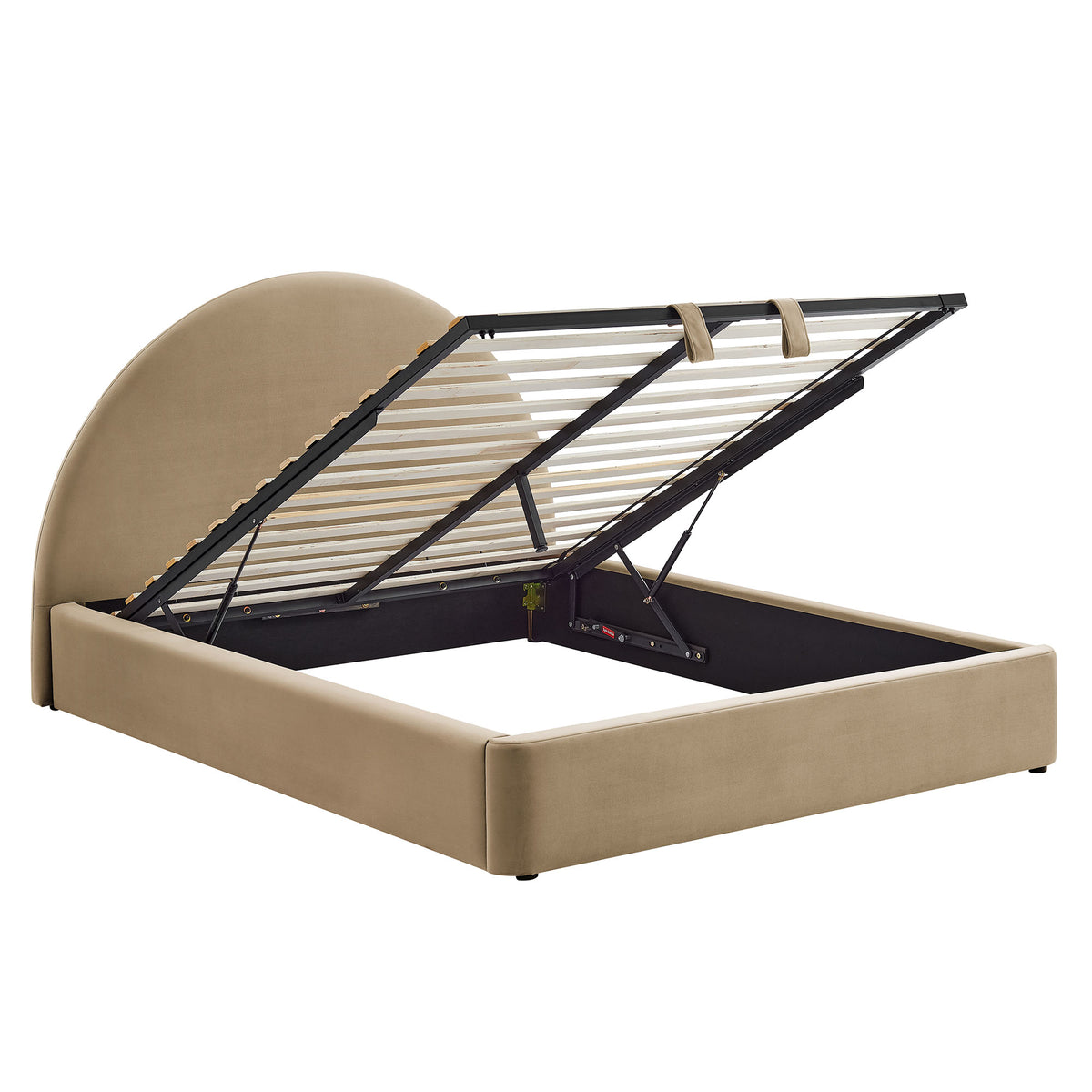 Resort Queen Arched Performance Velvet Storage Platform Bed Frame - Taupe