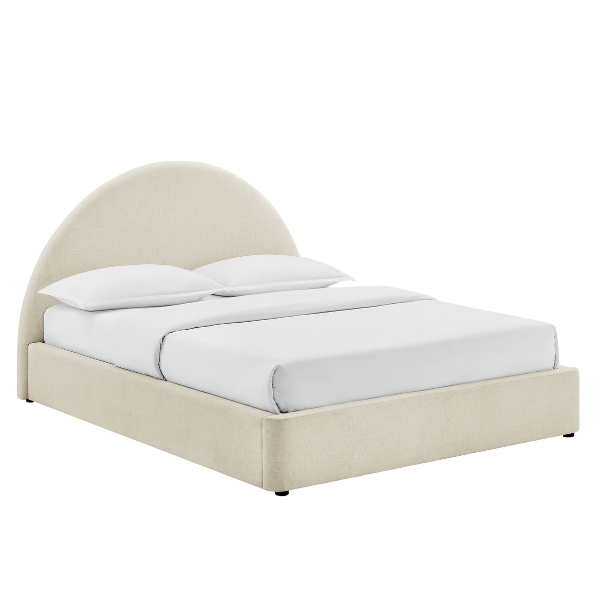 Resort Queen Arched Upholstered Fabric Storage Platform Bed Frame - Ecru