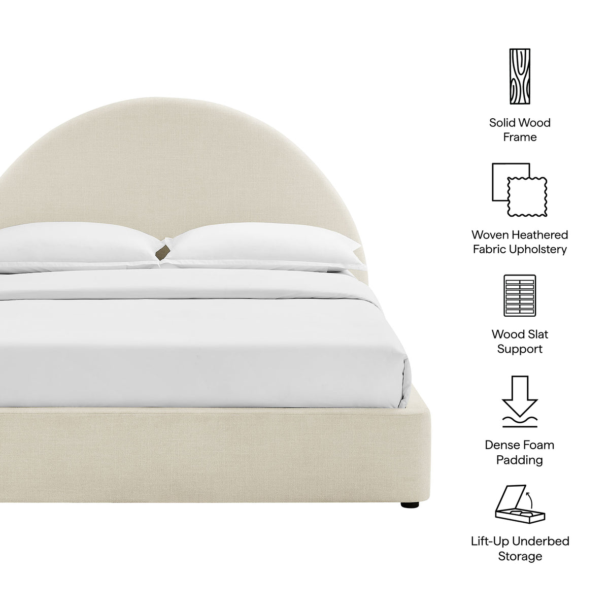Resort Queen Arched Upholstered Fabric Storage Platform Bed Frame - Ecru