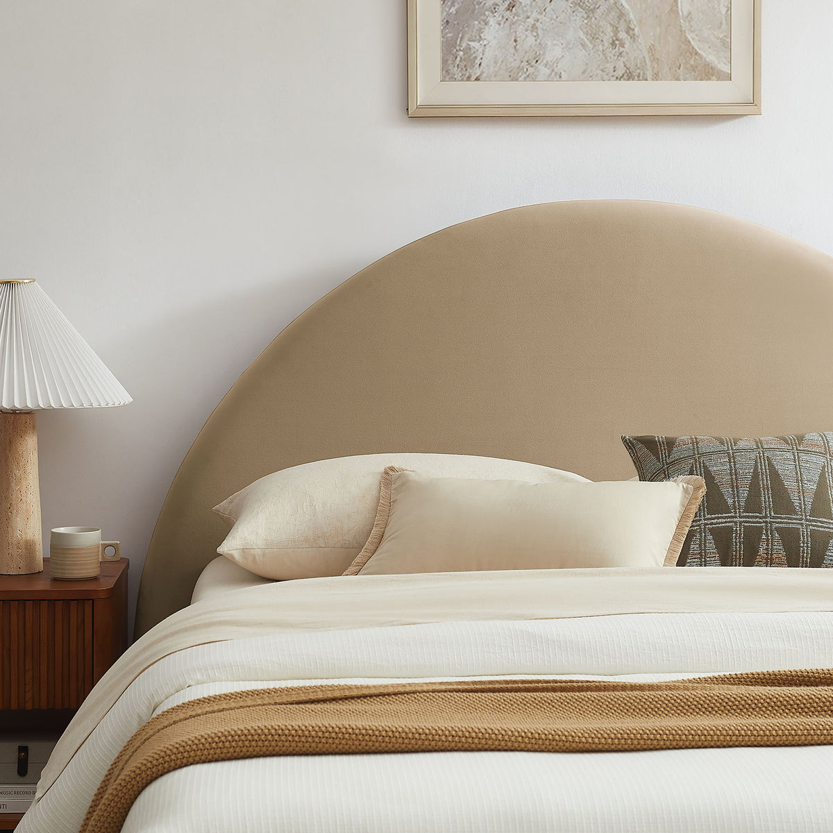 Resort King Arched Performance Velvet Storage Platform Bed Frame - Taupe