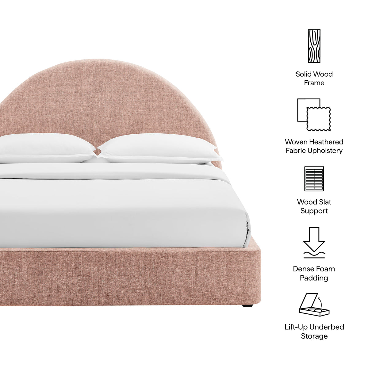 Resort King Arched Upholstered Fabric Storage Platform Bed Frame - Blush