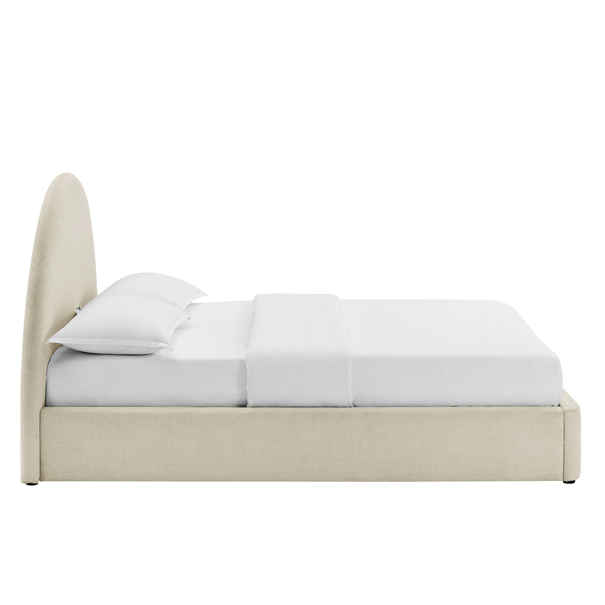 Resort King Arched Upholstered Fabric Storage Platform Bed Frame - Ecru