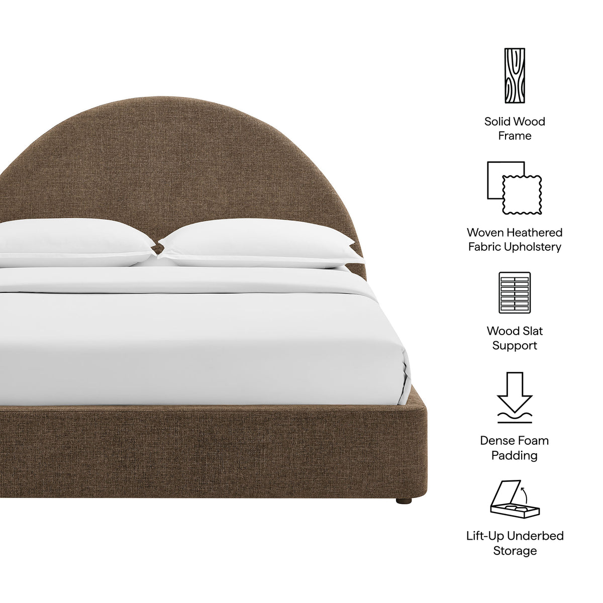 Resort King Arched Upholstered Fabric Storage Platform Bed Frame - Mocha