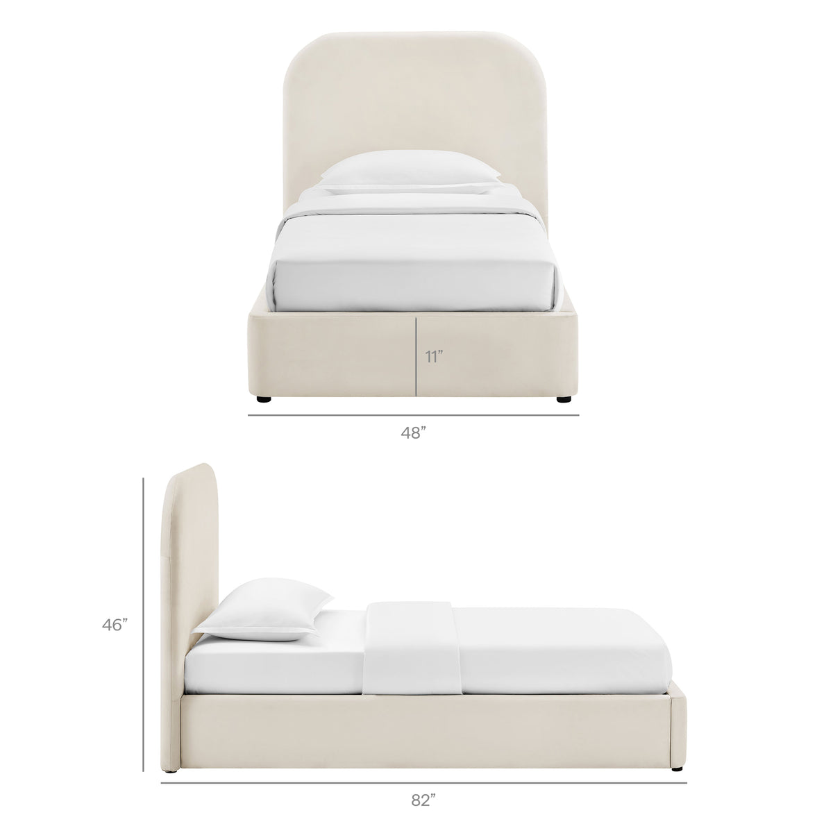 Keynote Twin Performance Velvet Storage Platform Bed Frame - Alabaster