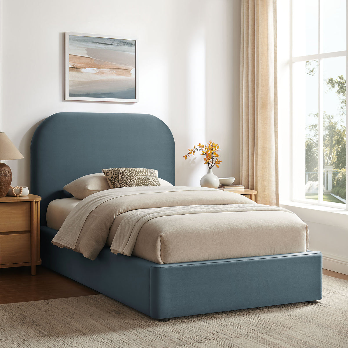 Keynote Twin Performance Velvet Storage Platform Bed Frame - Cadet Blue