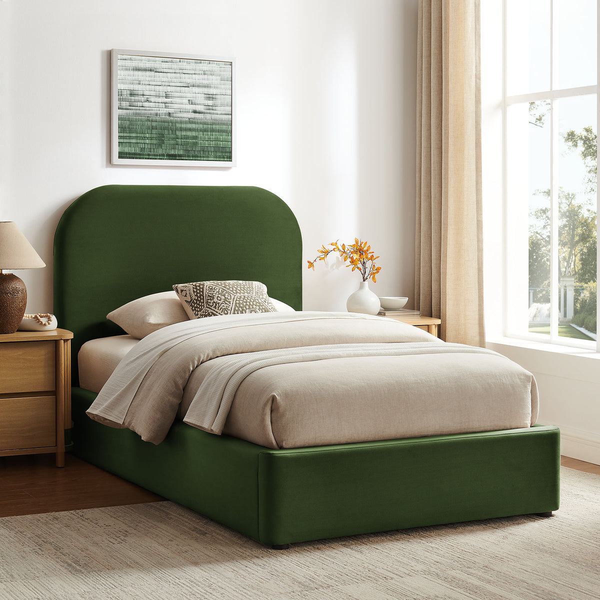Keynote Twin Performance Velvet Storage Platform Bed Frame - Moss Green