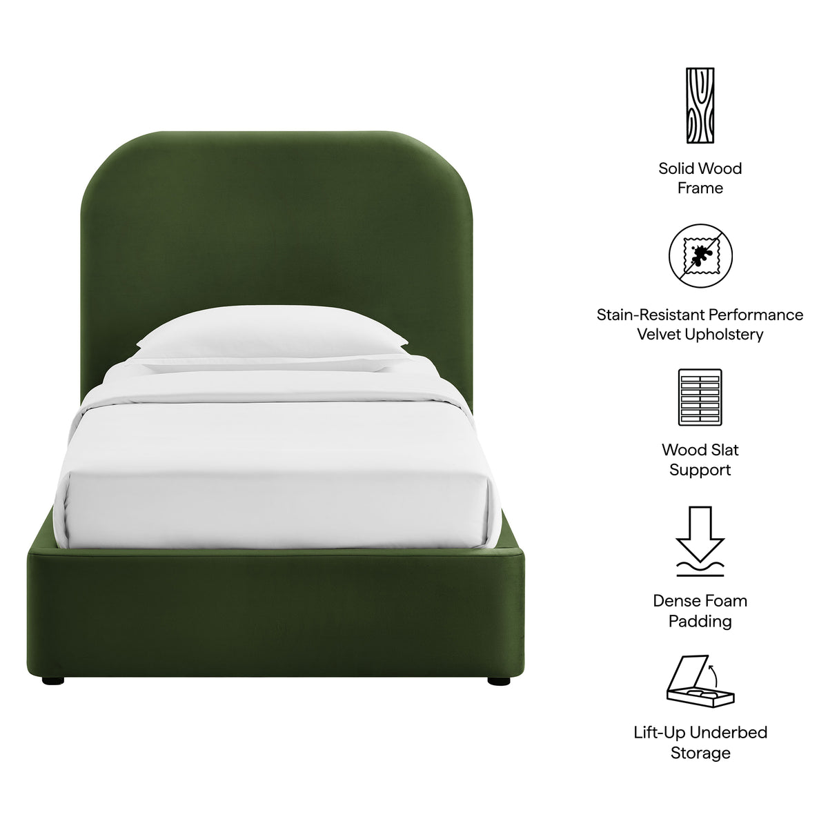 Keynote Twin Performance Velvet Storage Platform Bed Frame - Moss Green