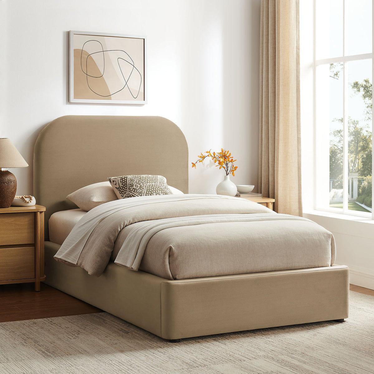 Keynote Twin Performance Velvet Storage Platform Bed Frame - Taupe