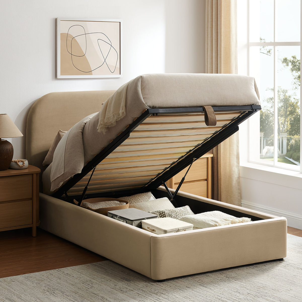 Keynote Twin Performance Velvet Storage Platform Bed Frame - Taupe