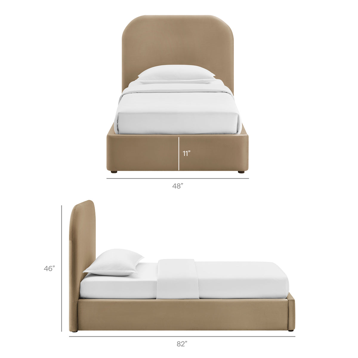 Keynote Twin Performance Velvet Storage Platform Bed Frame - Taupe