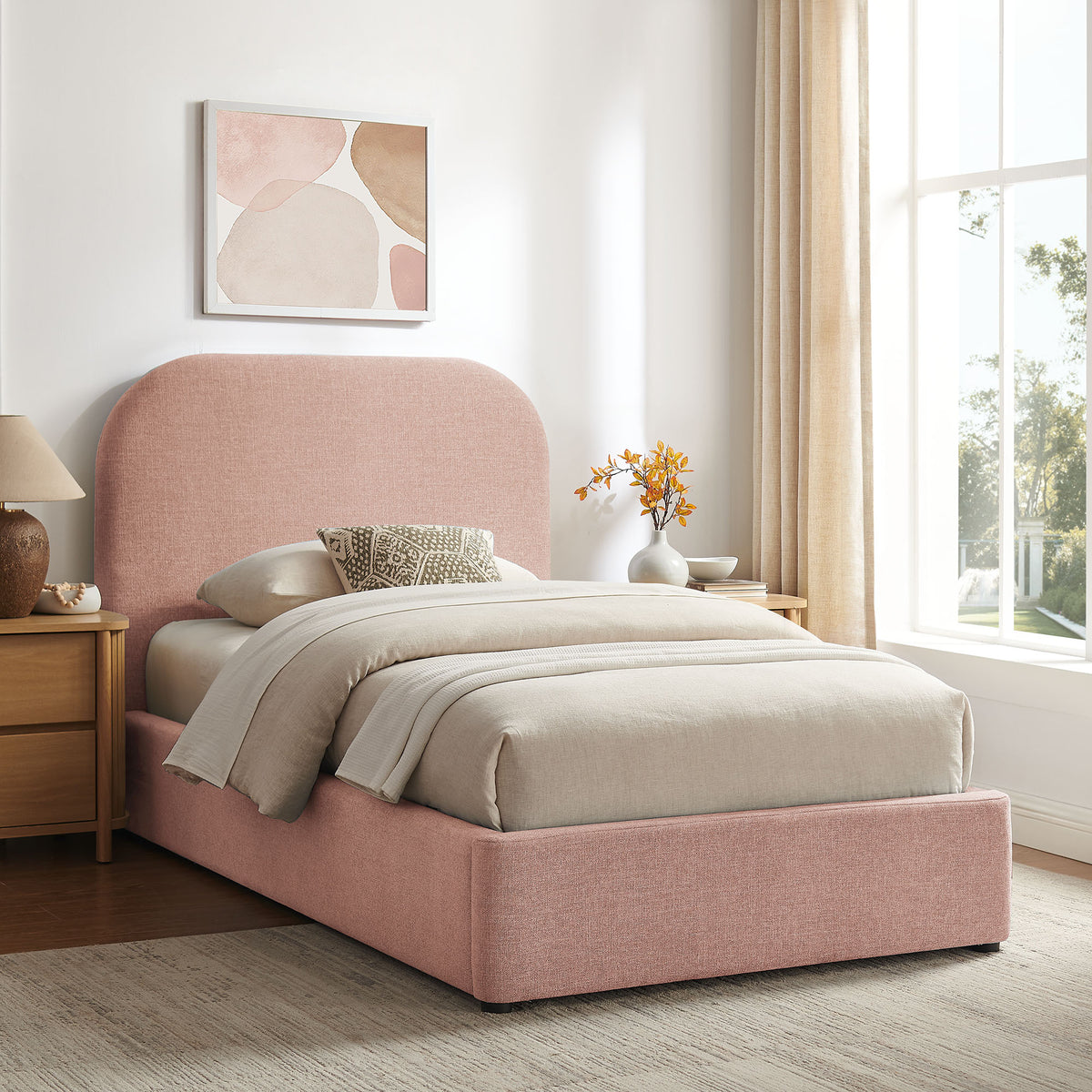 Keynote Twin Fabric Upholstered Storage Platform Bed Frame - Blush