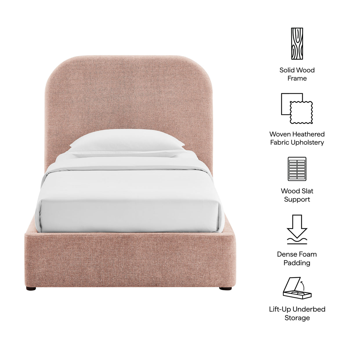 Keynote Twin Fabric Upholstered Storage Platform Bed Frame - Blush