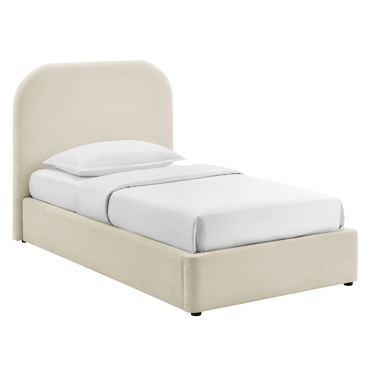 Keynote Twin Fabric Upholstered Storage Platform Bed Frame - Ecru