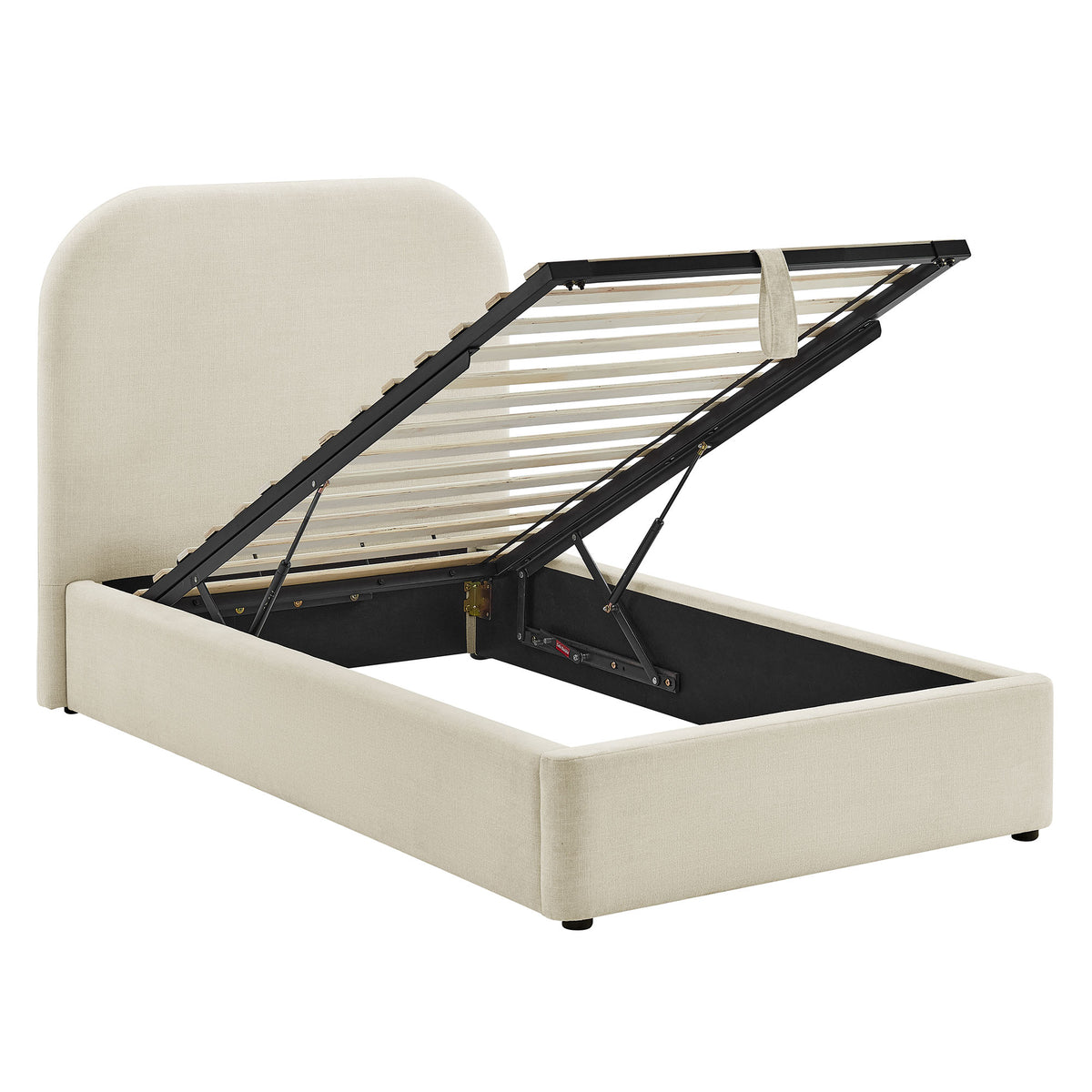 Keynote Twin Fabric Upholstered Storage Platform Bed Frame - Ecru