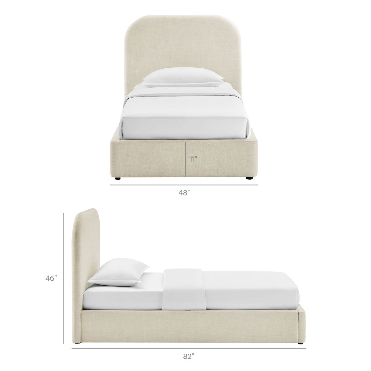 Keynote Twin Fabric Upholstered Storage Platform Bed Frame - Ecru