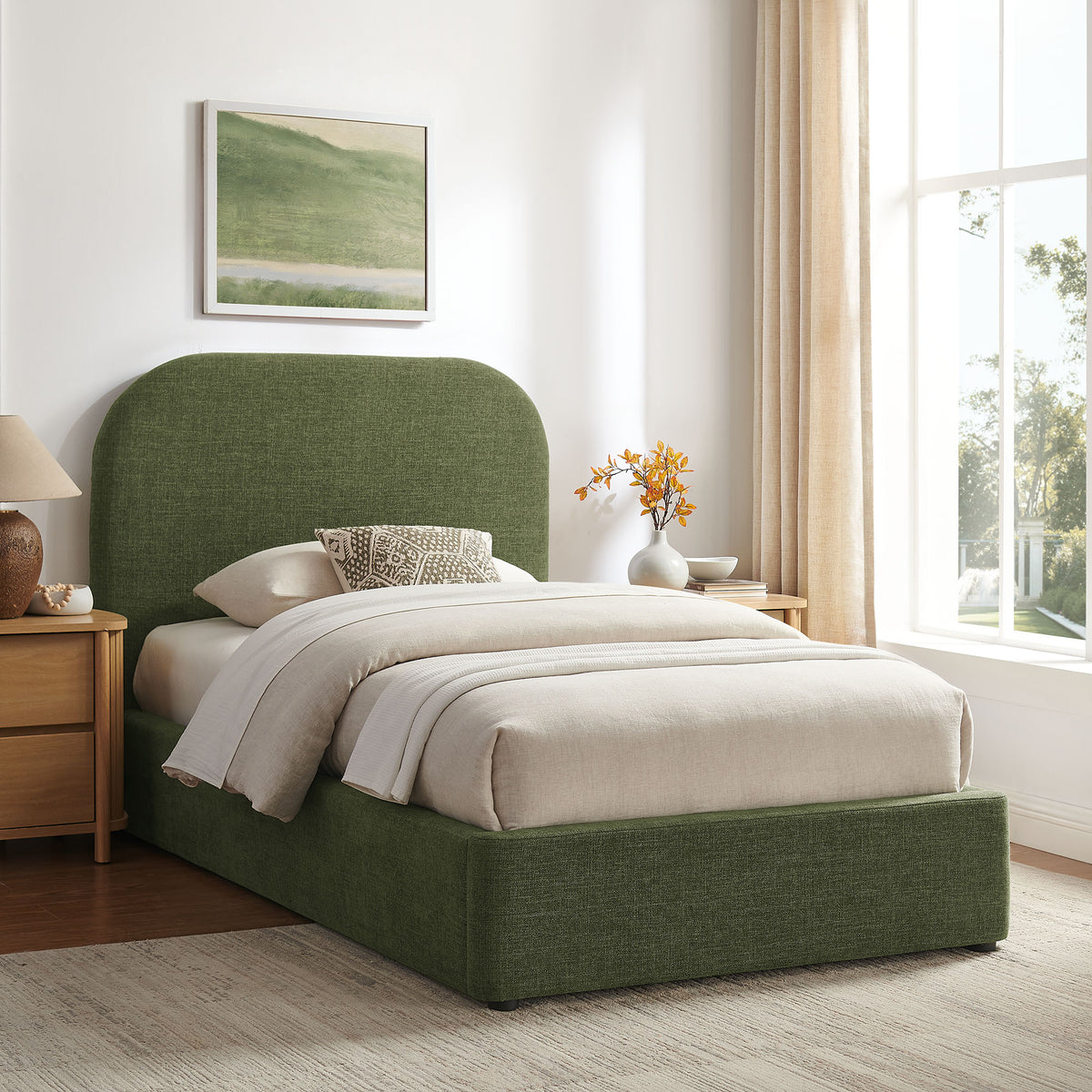 Keynote Twin Fabric Upholstered Storage Platform Bed Frame - Foliage