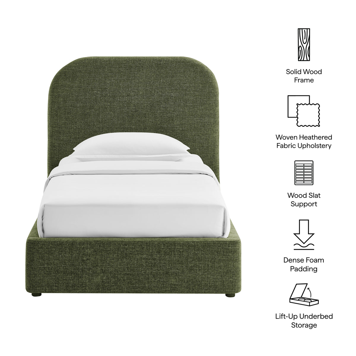 Keynote Twin Fabric Upholstered Storage Platform Bed Frame - Foliage