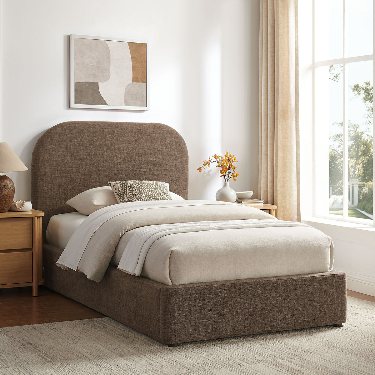 Keynote Twin Fabric Upholstered Storage Platform Bed Frame - Mocha