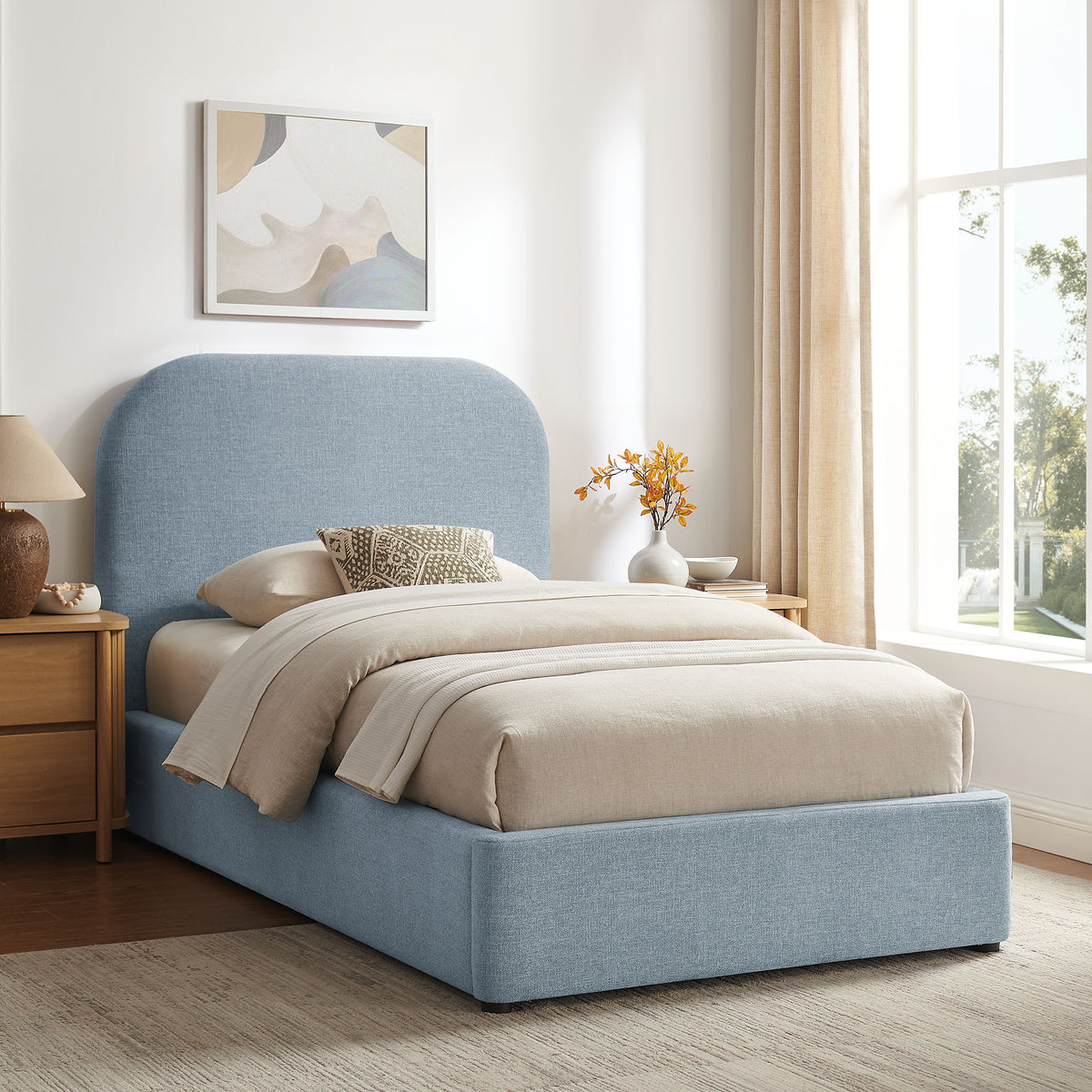 Keynote Twin Fabric Upholstered Storage Platform Bed Frame - Sky