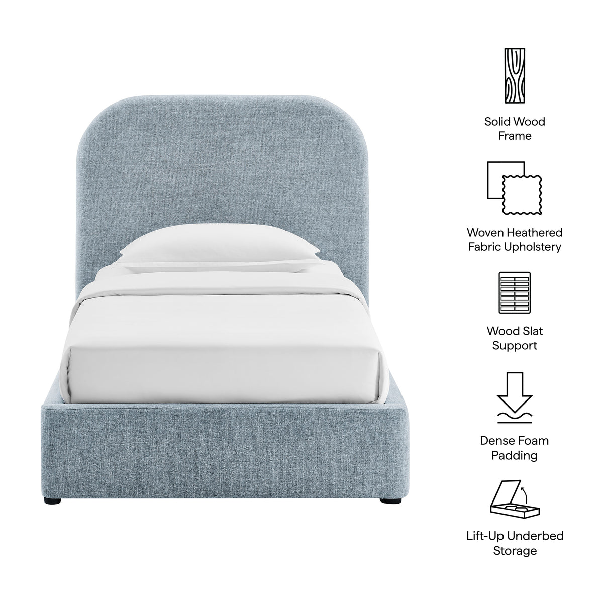Keynote Twin Fabric Upholstered Storage Platform Bed Frame - Sky