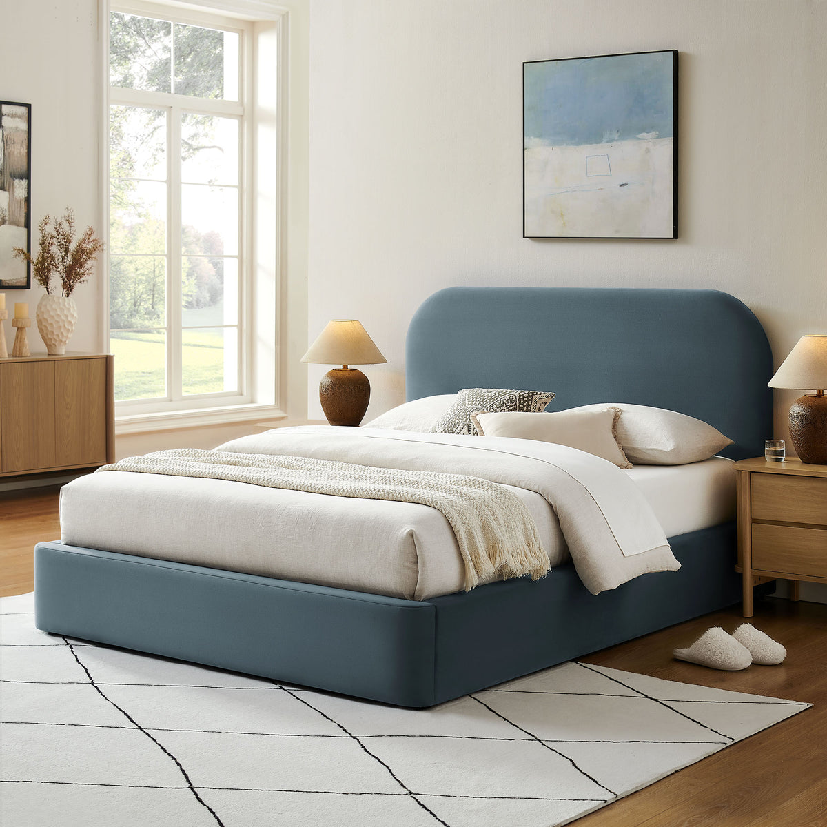 Keynote Full Performance Velvet Storage Platform Bed Frame - Cadet Blue