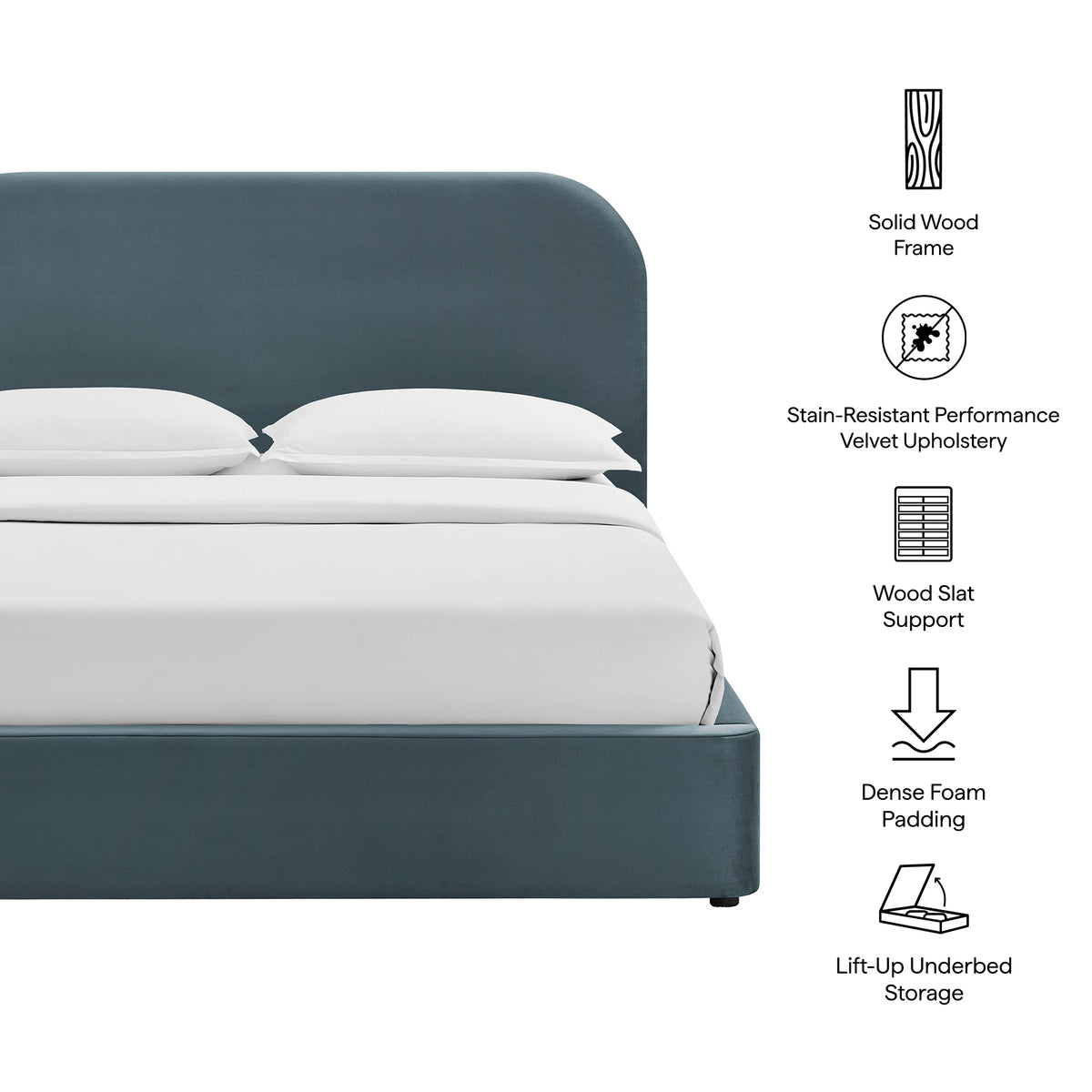 Keynote Full Performance Velvet Storage Platform Bed Frame - Cadet Blue