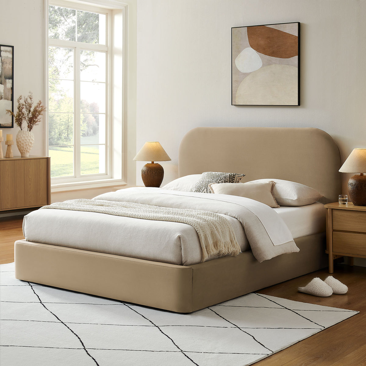 Keynote Full Performance Velvet Storage Platform Bed Frame - Taupe