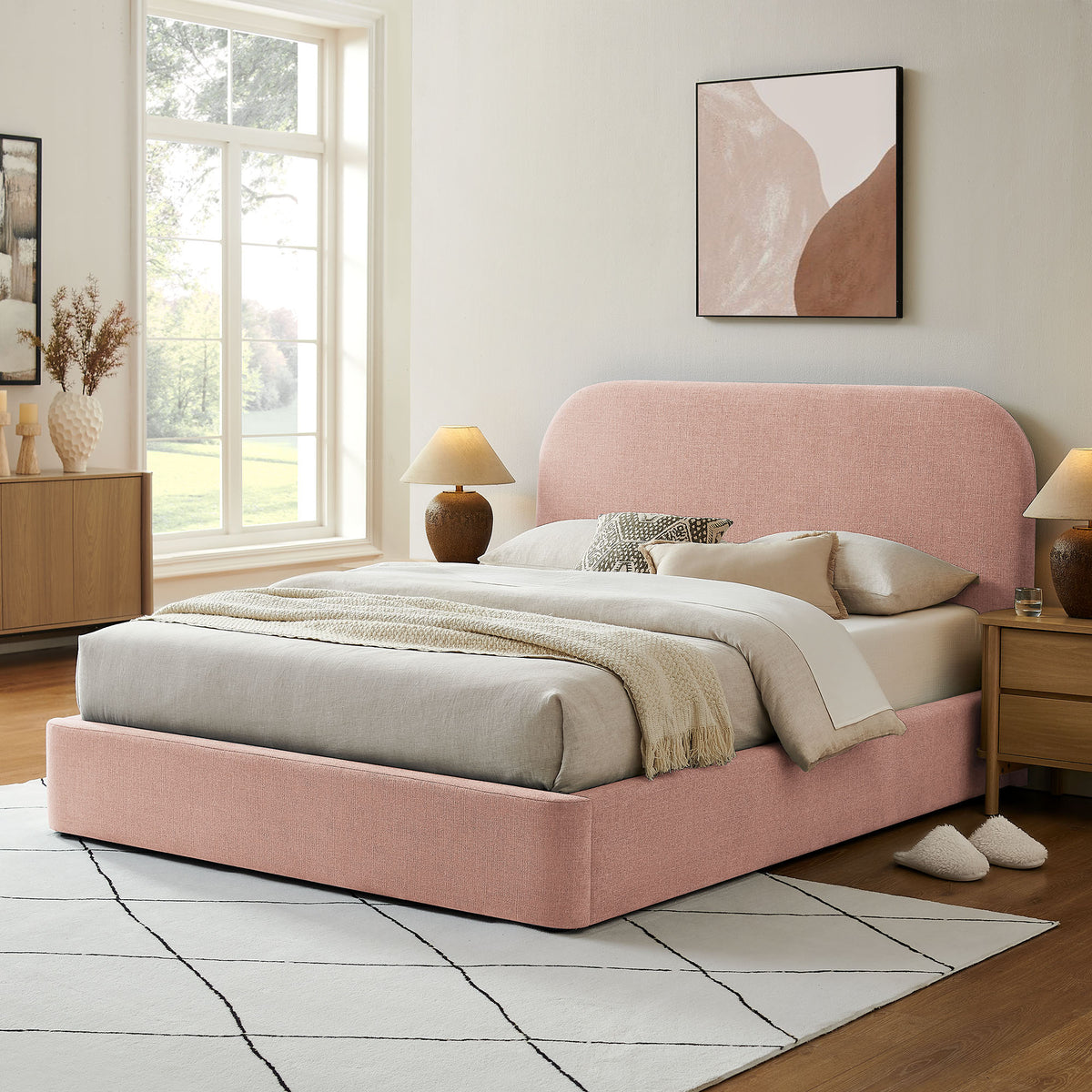 Keynote Full Fabric Upholstered Storage Platform Bed Frame - Blush